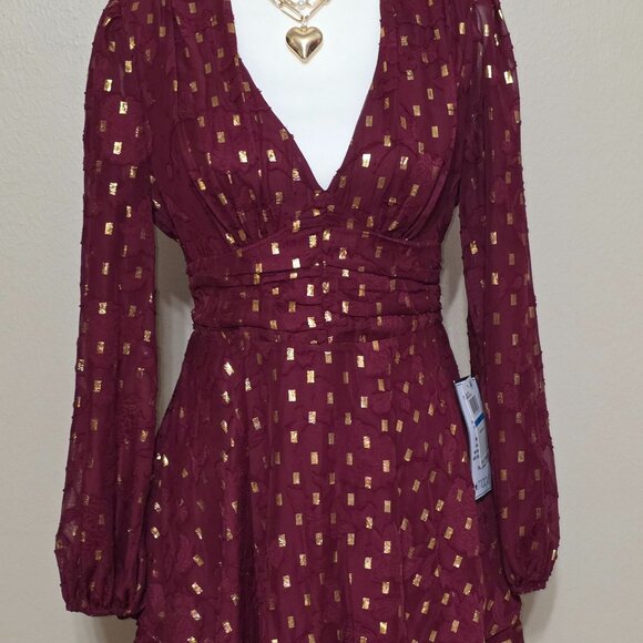 Darlin Wine & Gold Metallic Chiffon Dress – Size 9/10 – NWT - Picture 2 of 7